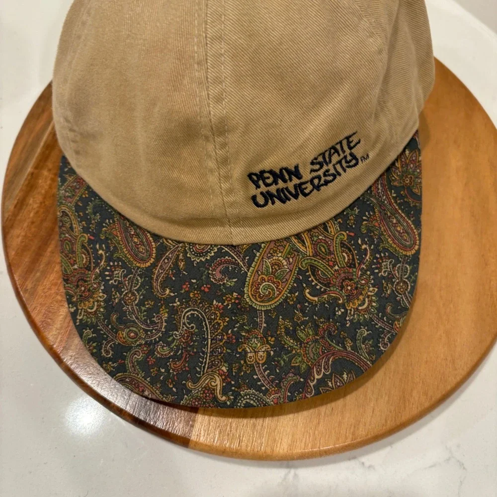 Vintage Penn State Hat Mens OSFA Tan Paisley Brim College Football VTG 90s